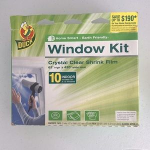 Duck Window Kit 10 Insulating Shrink Film Window Crystal Clear 62” X 420” New